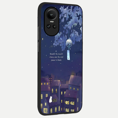  Moonlit Cat Silence back cover For Oppo Reno 10 slim fit glass case with vibrant aesthetic design