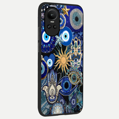  Mystic Blue Evil Eye back cover For Oppo Reno 10 slim fit glass case with vibrant aesthetic design