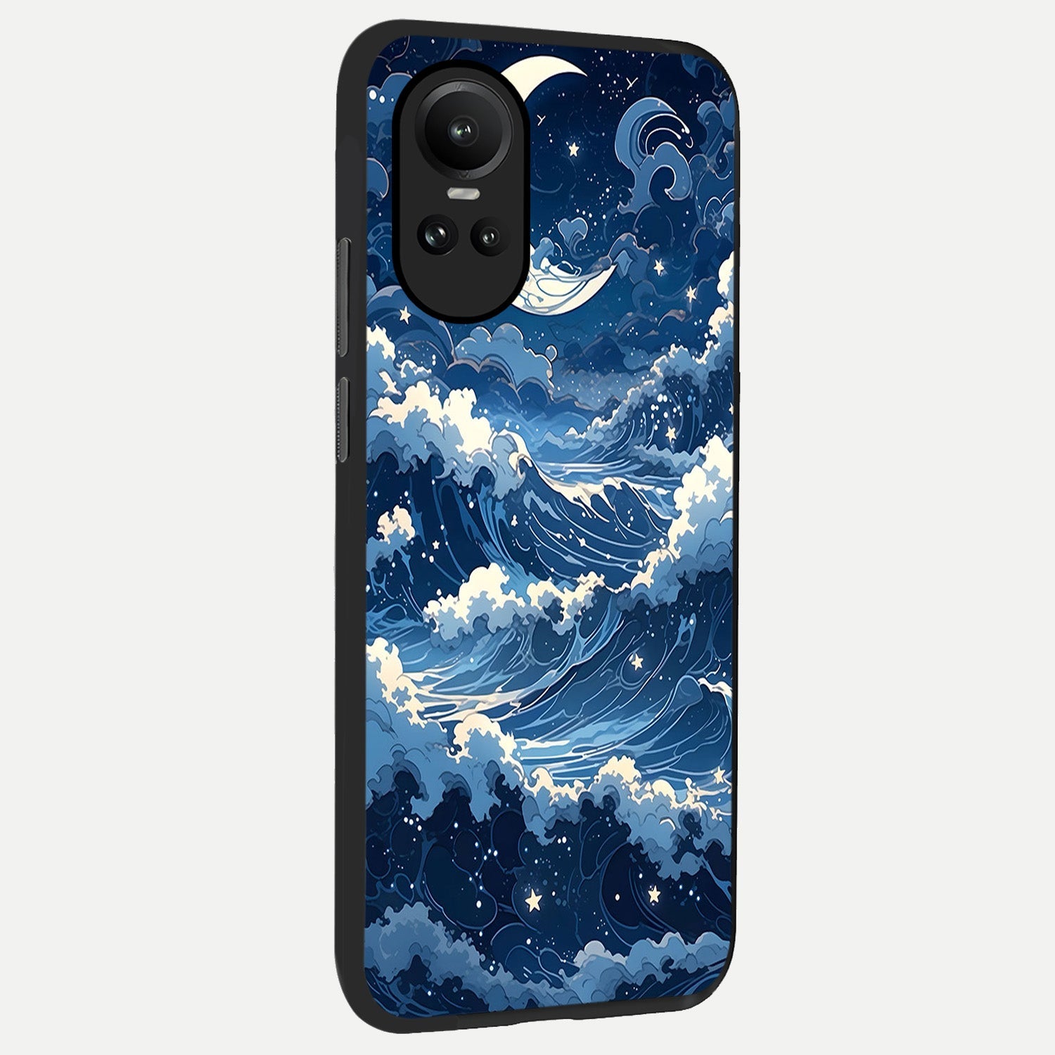  Ocean Moon Waves back cover For Oppo Reno 10 slim fit glass case with vibrant aesthetic design