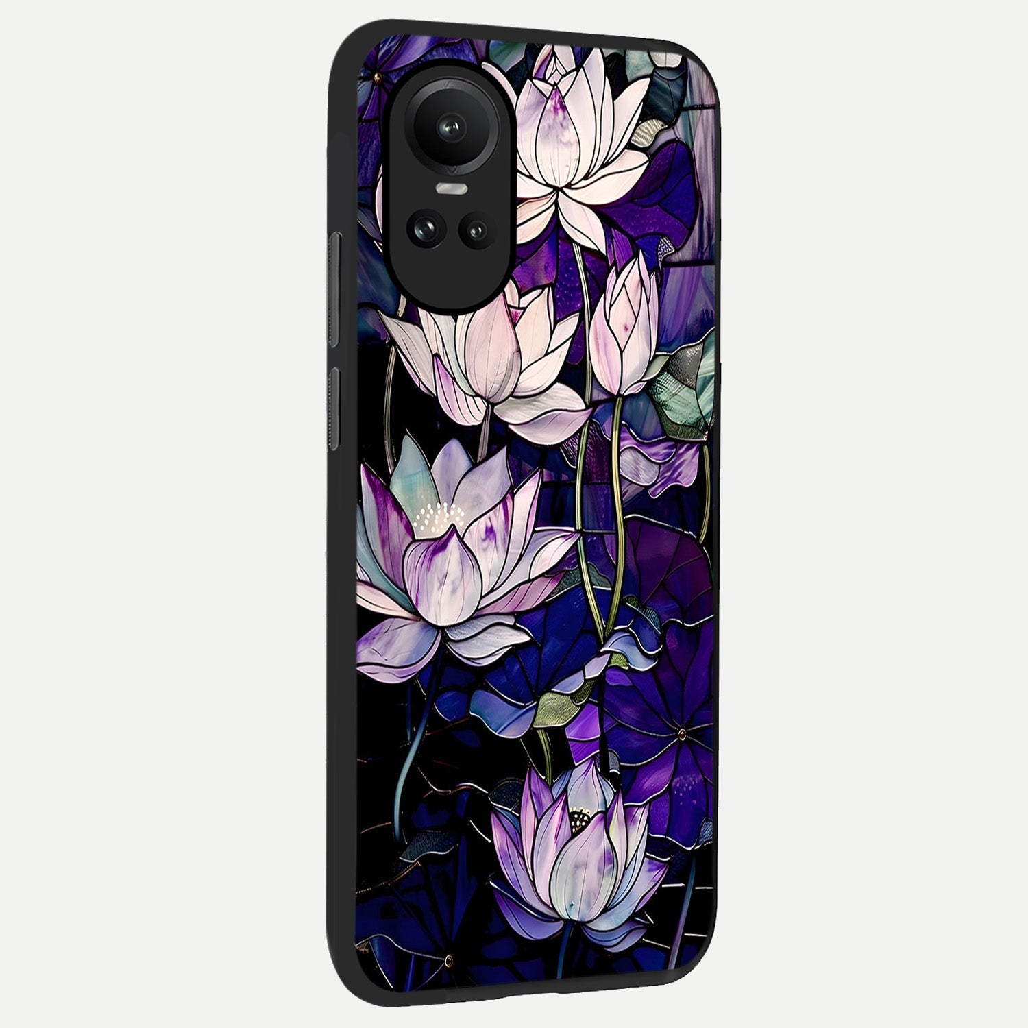  Purple Lotus Pattern back cover For Oppo Reno 10 slim fit glass case with vibrant aesthetic design