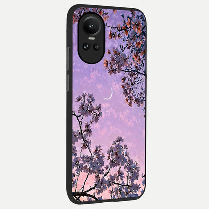  Purple Serenity Moon back cover For Oppo Reno 10 slim fit glass case with vibrant aesthetic design