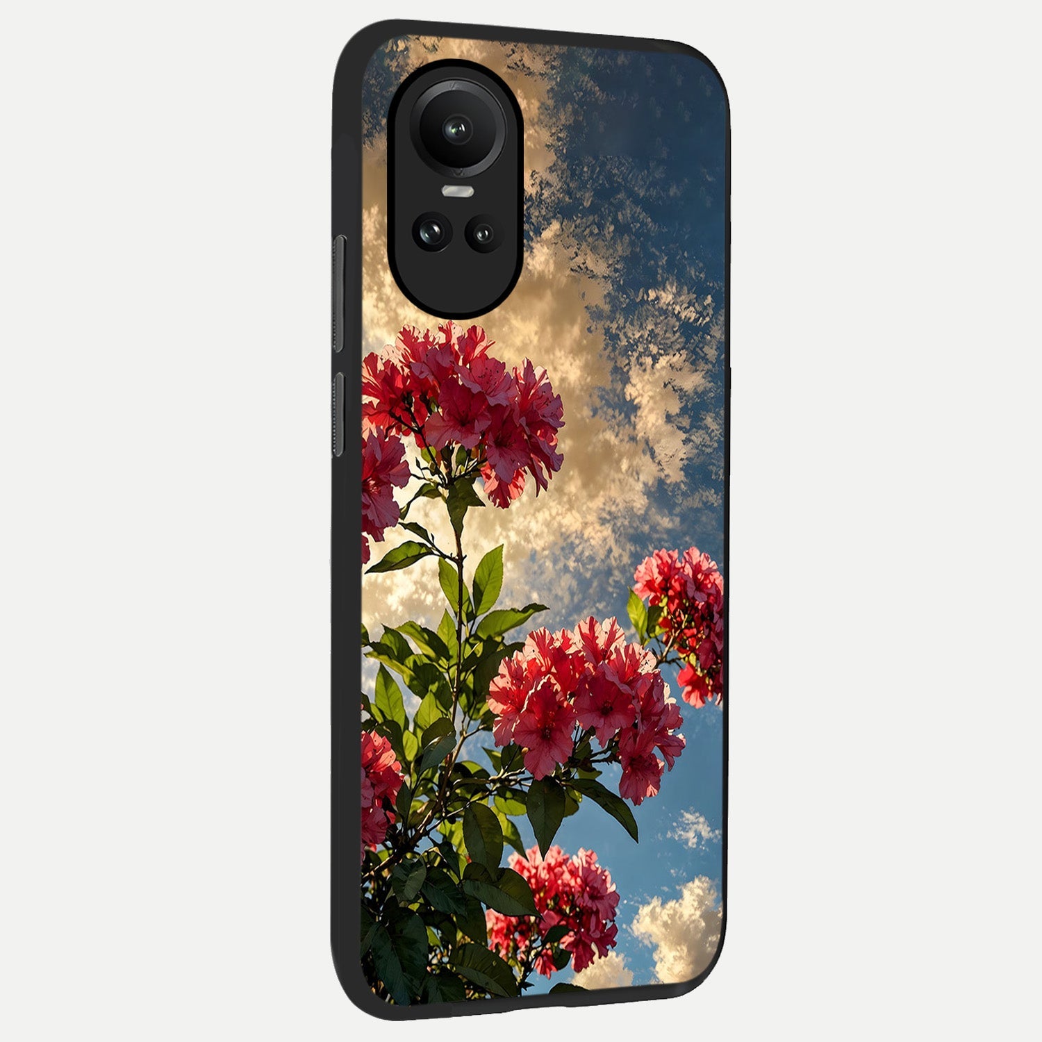  Red Bloom Skies back cover For Oppo Reno 10 slim fit glass case with vibrant aesthetic design