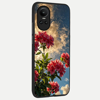  Red Bloom Skies back cover For Oppo Reno 10 slim fit glass case with vibrant aesthetic design