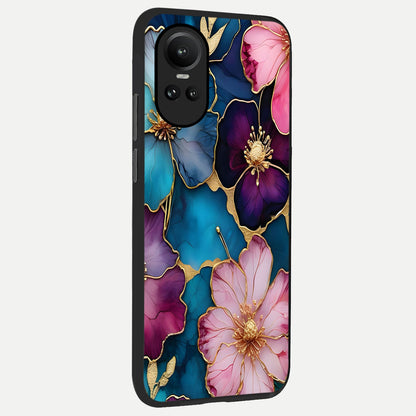  Sparkle Floral back cover For Oppo Reno 10 slim fit glass case with vibrant aesthetic design