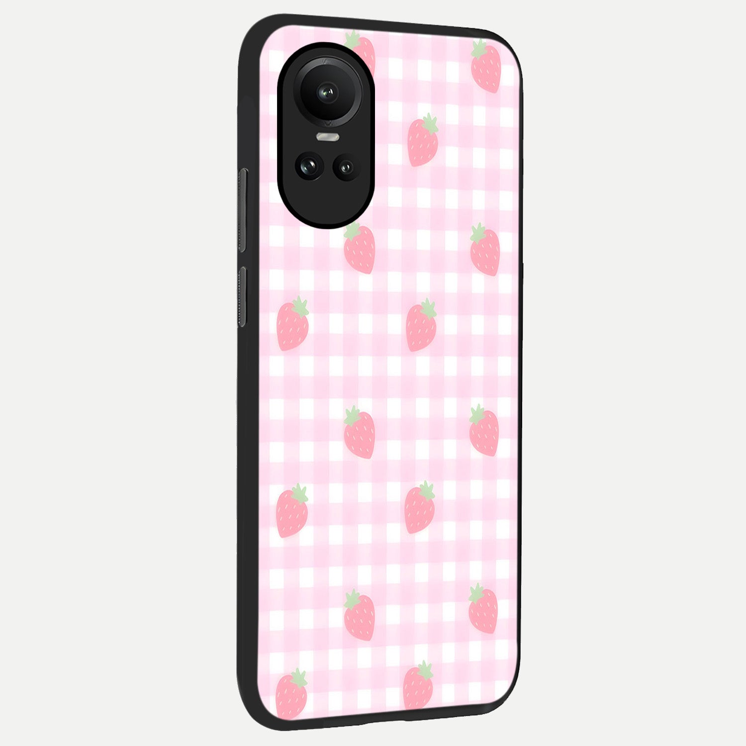  Strawberry Picnic Love back cover For Oppo Reno 10 slim fit glass case with vibrant aesthetic design