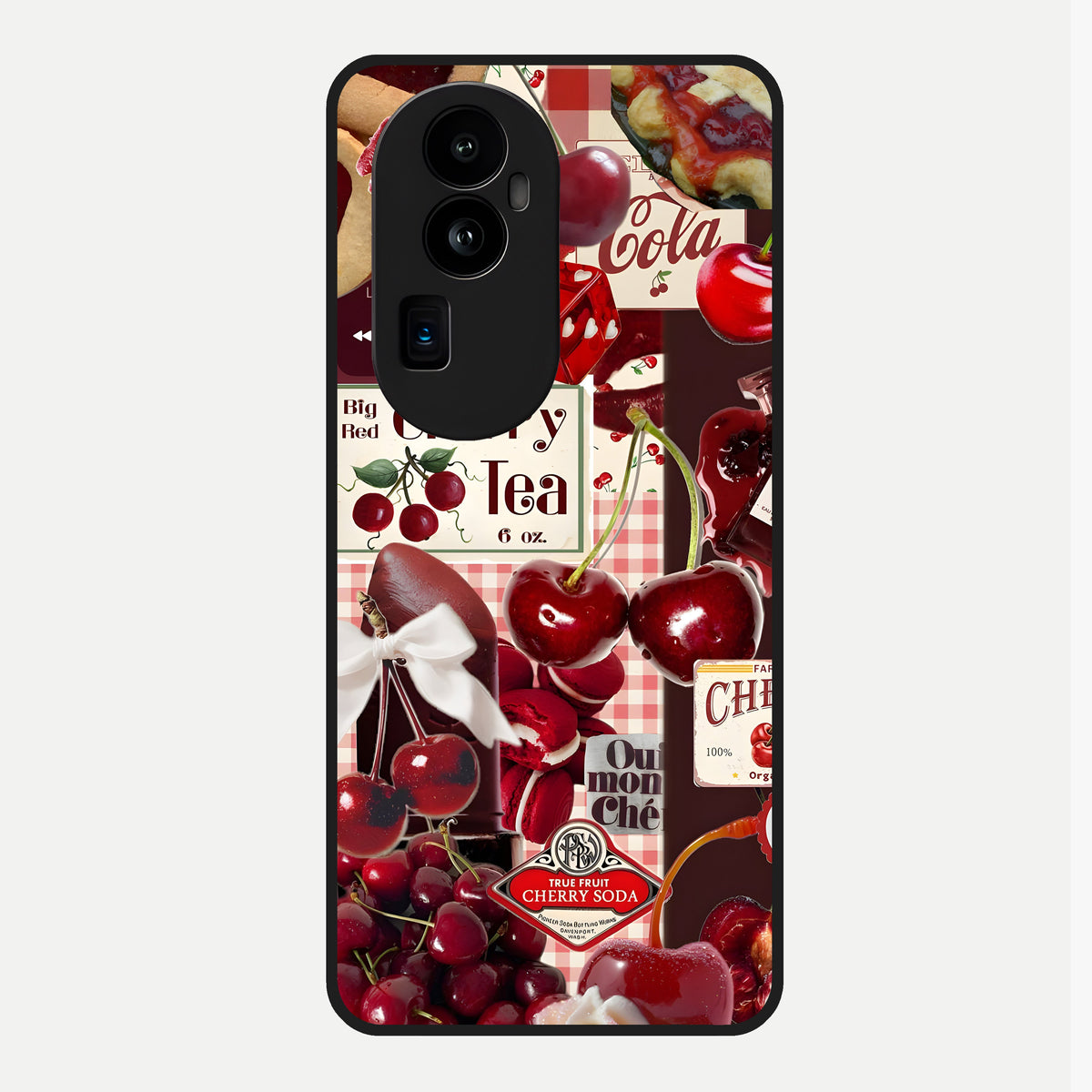  Aesthetic Cherry Tea Glass Case For Oppo Reno 10 Pro Plus back cover – full design glossy printed glass finish