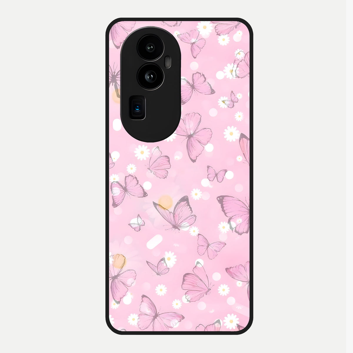  Blush Butterfly Garden Glass Case For Oppo Reno 10 Pro Plus back cover – full design glossy printed glass finish