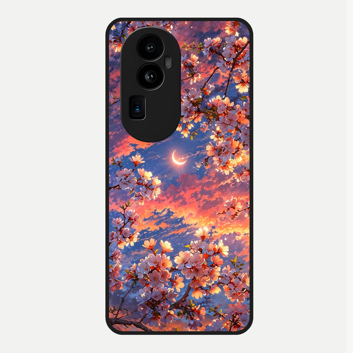  Celestial Sakura Sunset Glass Case For Oppo Reno 10 Pro Plus back cover – full design glossy printed glass finish