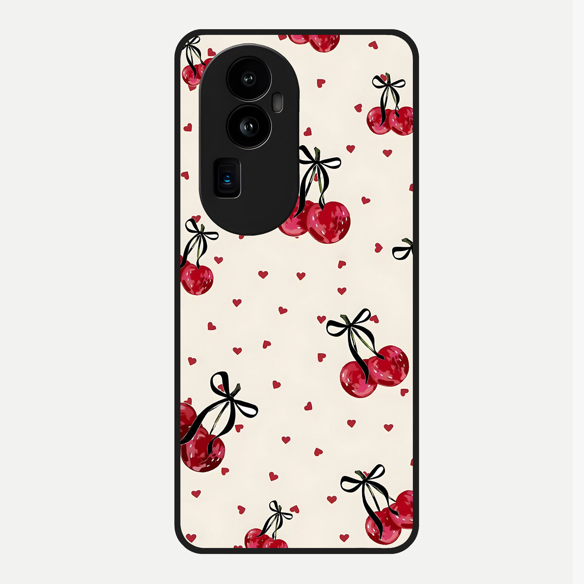  Cherry Heart Bow Glass Case For Oppo Reno 10 Pro Plus back cover – full design glossy printed glass finish