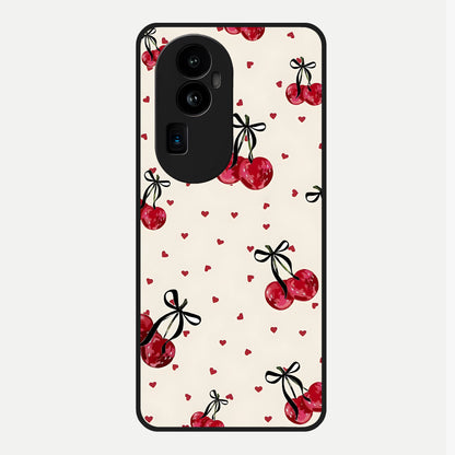  Cherry Heart Bow Glass Case For Oppo Reno 10 Pro Plus back cover – full design glossy printed glass finish