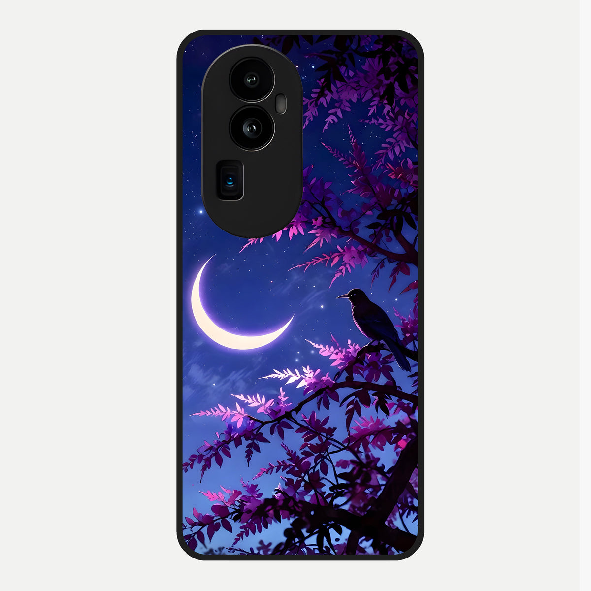  Crow And Moon Scenery Glass Case For Oppo Reno 10 Pro Plus back cover – full design glossy printed glass finish