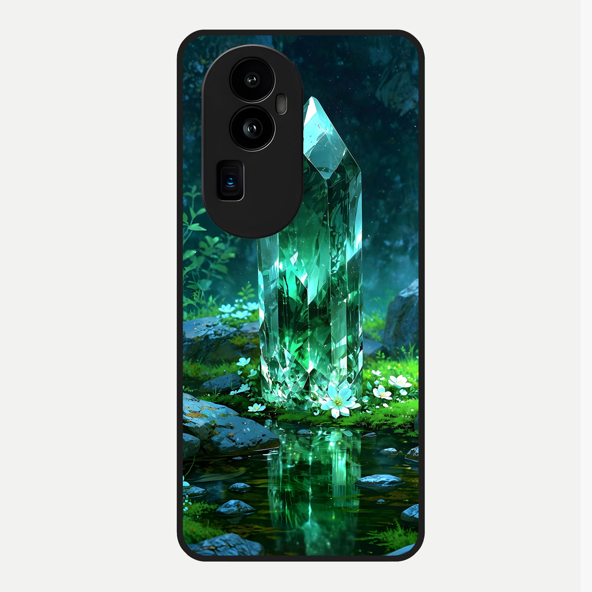  Emerald Light Crystal Glass Case For Oppo Reno 10 Pro Plus back cover – full design glossy printed glass finish