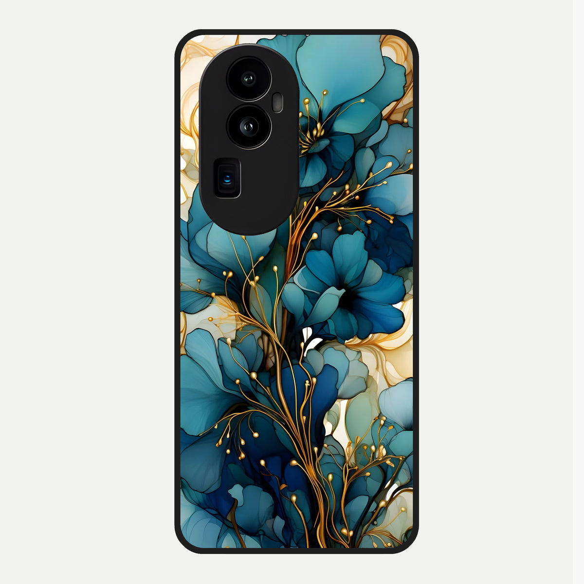  Golden Bloom Symphony Glass Case For Oppo Reno 10 Pro Plus back cover – full design glossy printed glass finish