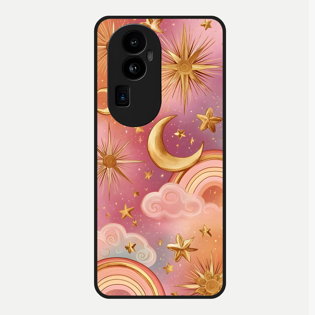  Golden Celestial Dreams Glass Case For Oppo Reno 10 Pro Plus back cover – full design glossy printed glass finish