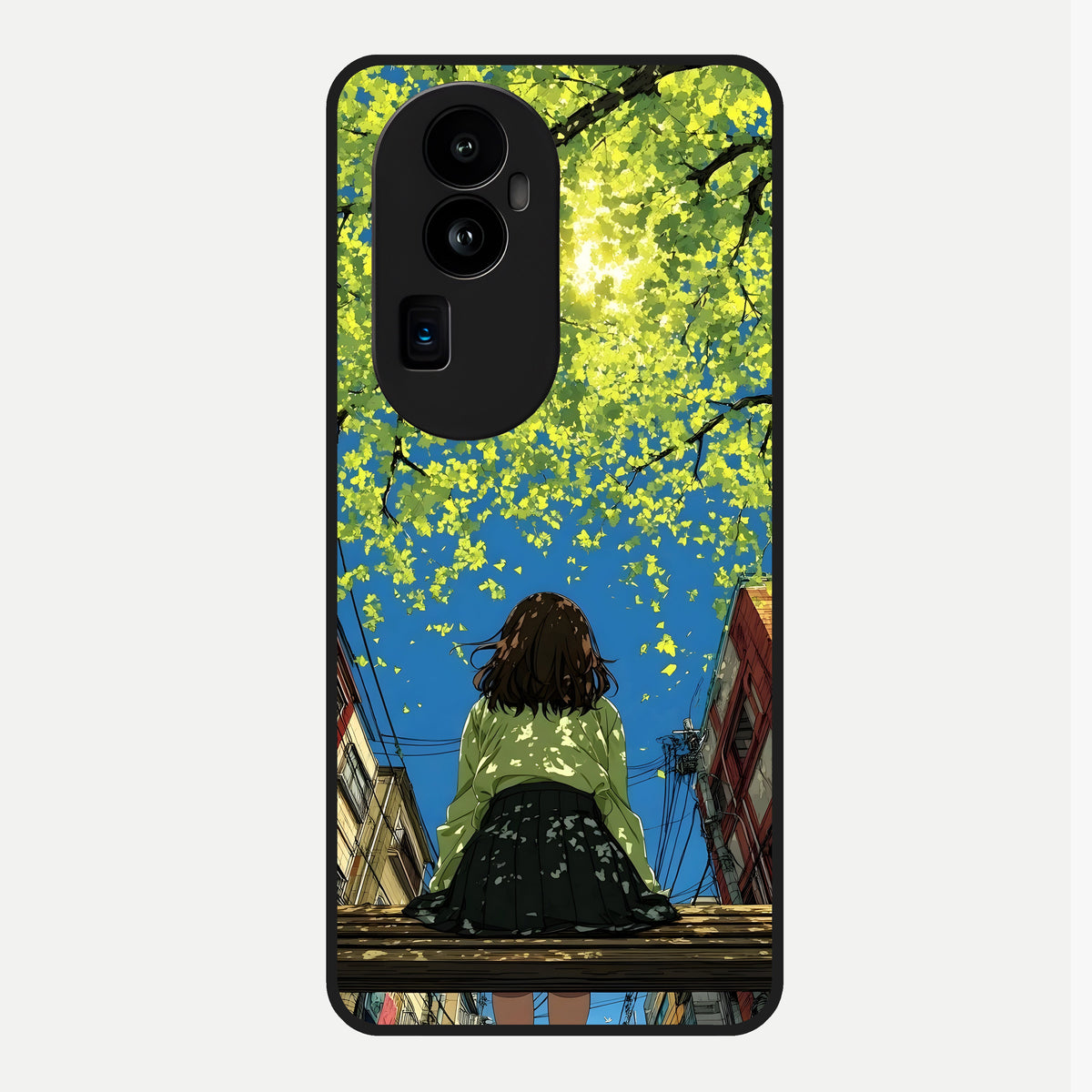  Golden Leaves Glow Glass Case For Oppo Reno 10 Pro Plus back cover – full design glossy printed glass finish