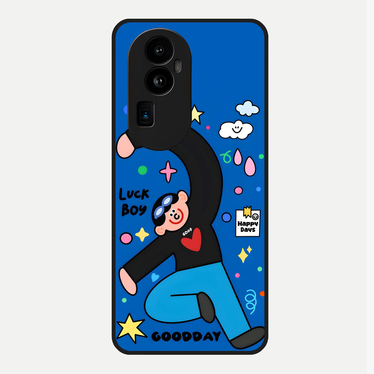  Happy Luck Vibe Glass Case For Oppo Reno 10 Pro Plus back cover – full design glossy printed glass finish