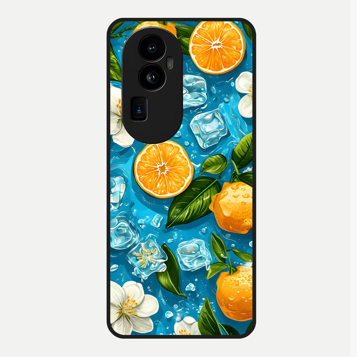  Ice Cube With Orange Glass Case For Oppo Reno 10 Pro Plus back cover – full design glossy printed glass finish