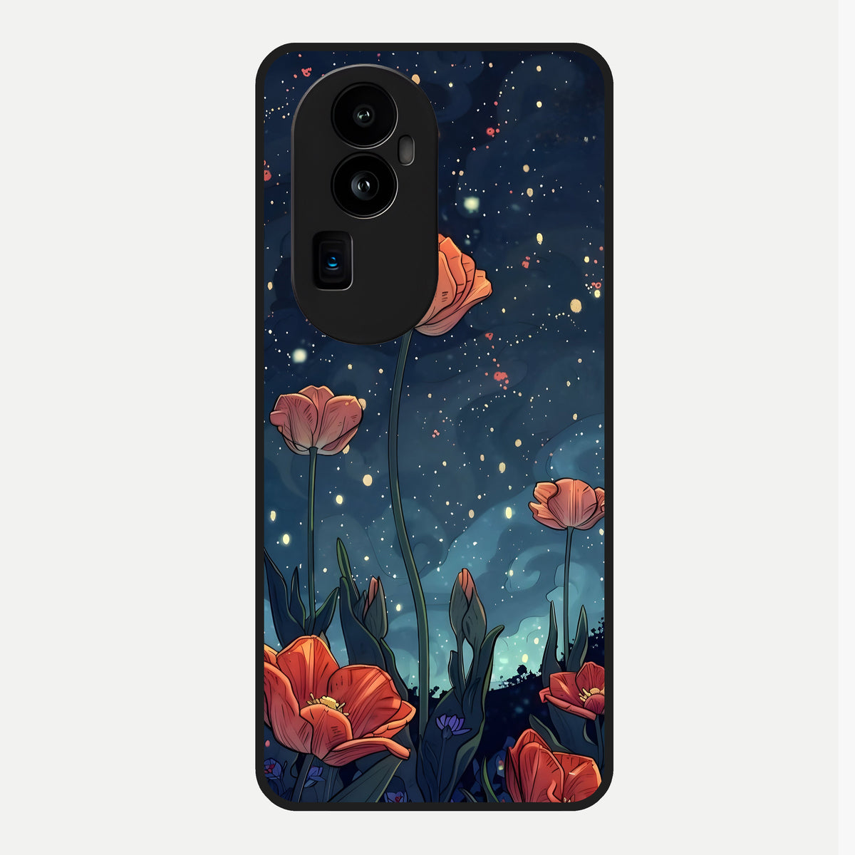  Midnight Tulip Glow Glass Case For Oppo Reno 10 Pro Plus back cover – full design glossy printed glass finish