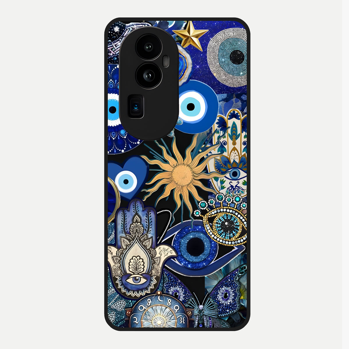  Mystic Blue Evil Eye Glass Case For Oppo Reno 10 Pro Plus back cover – full design glossy printed glass finish