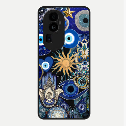  Mystic Blue Evil Eye Glass Case For Oppo Reno 10 Pro Plus back cover – full design glossy printed glass finish