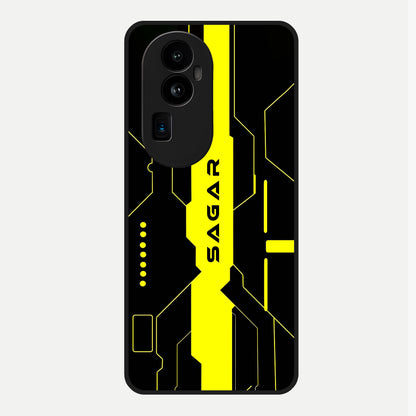  Neon CYBERPUNK Custom Name Glass Case For Oppo Reno 10 Pro Plus back cover – full design glossy printed glass finish