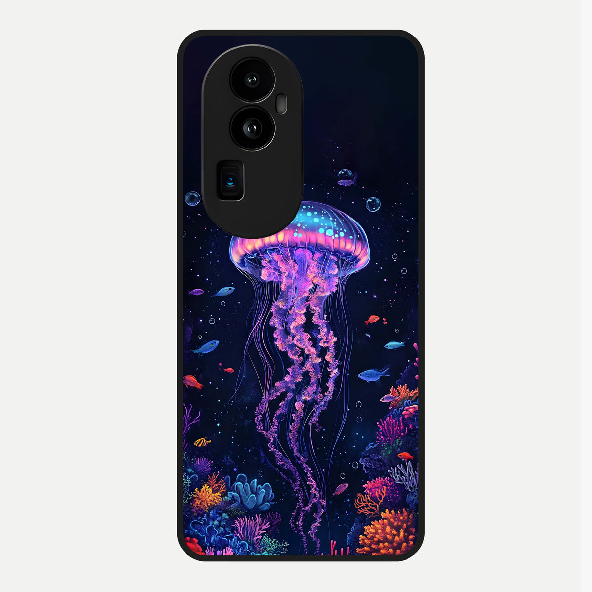  Neon Jellyfish Glass Case For Oppo Reno 10 Pro Plus back cover – full design glossy printed glass finish