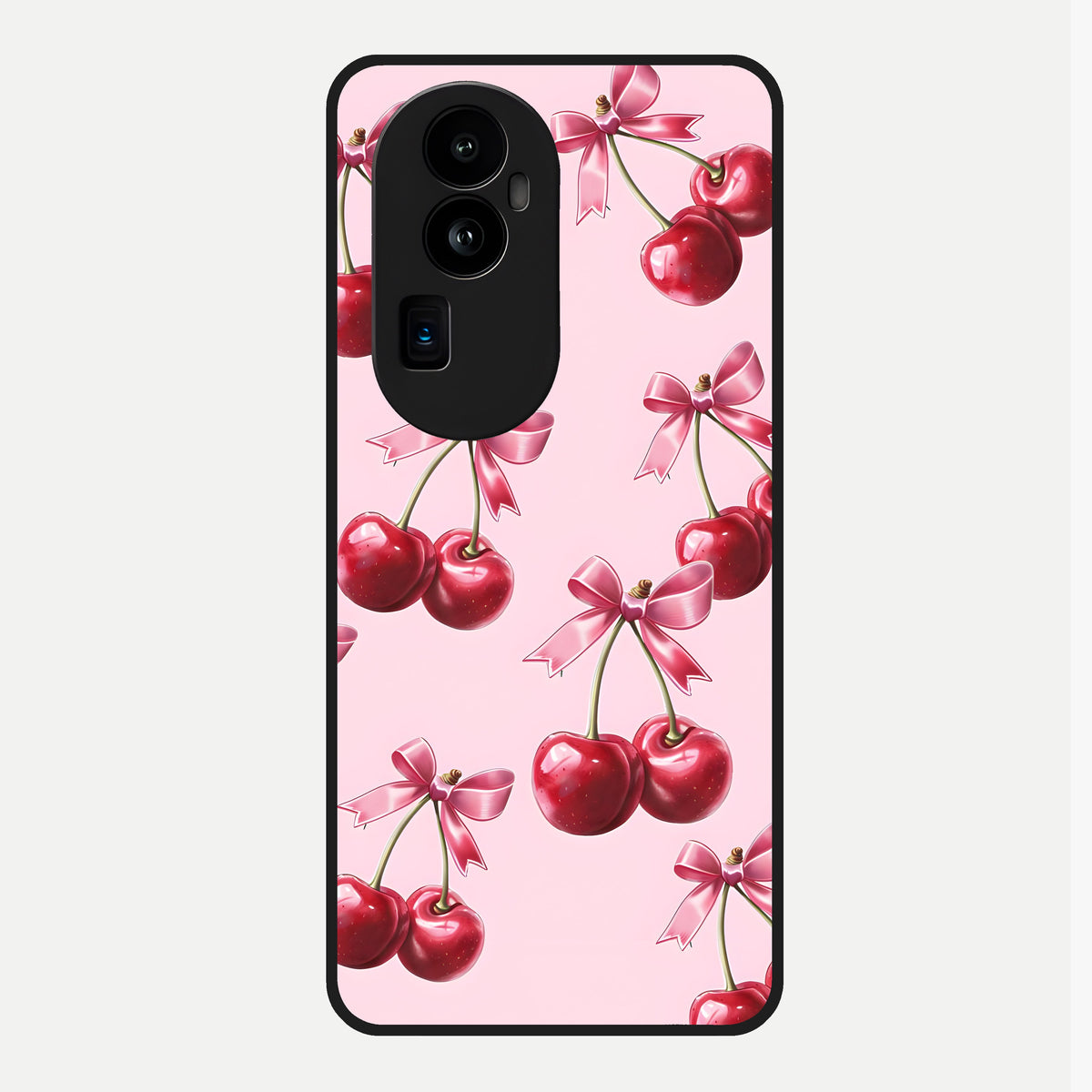  Red Cherries Pattern Glass Case For Oppo Reno 10 Pro Plus back cover – full design glossy printed glass finish