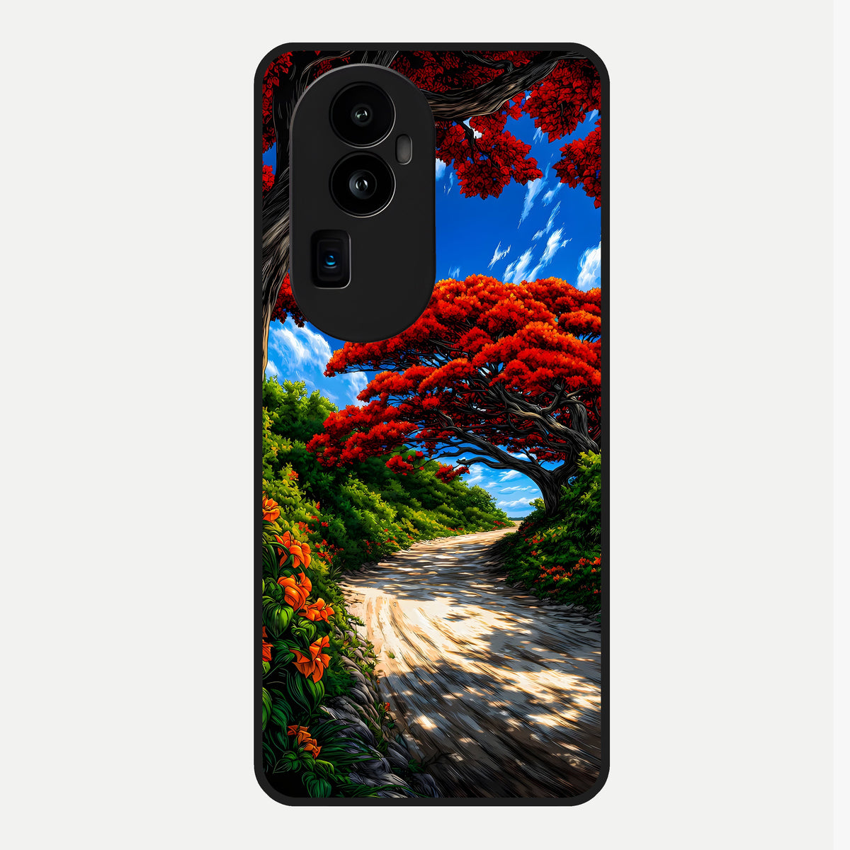  Red Trees Pathway Glass Case For Oppo Reno 10 Pro Plus back cover – full design glossy printed glass finish