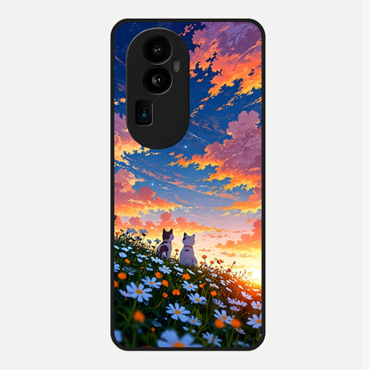  Two Cats Friends Glass Case For Oppo Reno 10 Pro Plus back cover – full design glossy printed glass finish