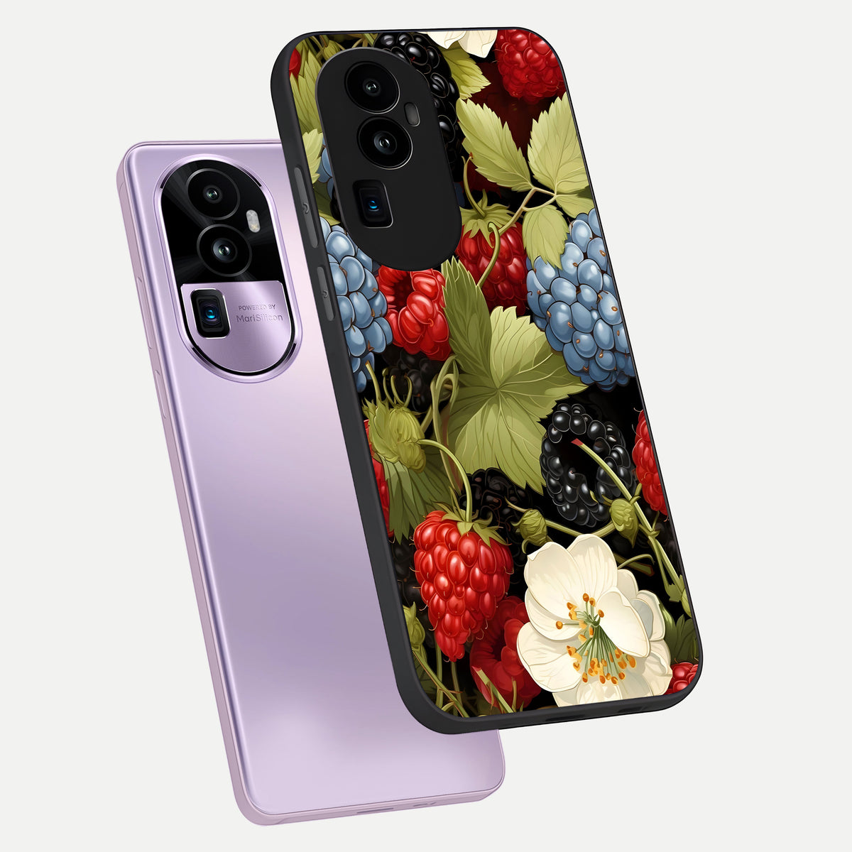  Berry Bloom Charm phone case For Oppo Reno 10 Pro Plus showing premium glass back cover with detailed artwork