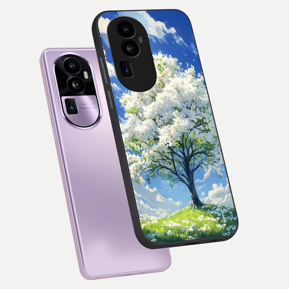  Blossom Sky Serenity phone case For Oppo Reno 10 Pro Plus showing premium glass back cover with detailed artwork