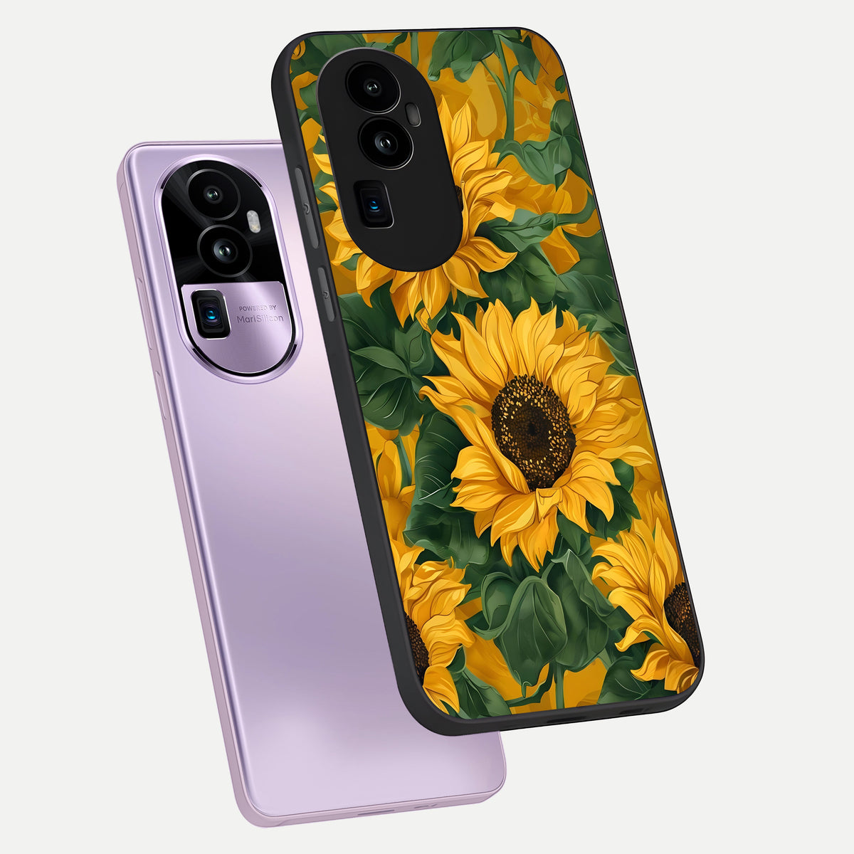  Bright Sunflower Bloom phone case For Oppo Reno 10 Pro Plus showing premium glass back cover with detailed artwork