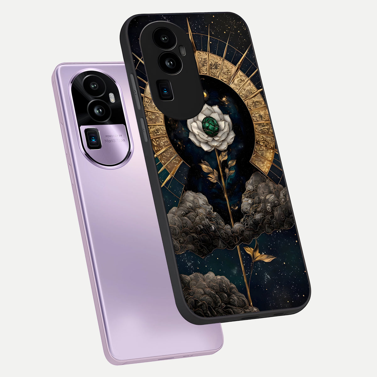  Celestial Lotus Morang phone case For Oppo Reno 10 Pro Plus showing premium glass back cover with detailed artwork