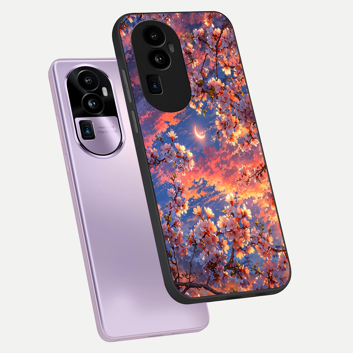  Celestial Sakura Sunset phone case For Oppo Reno 10 Pro Plus showing premium glass back cover with detailed artwork