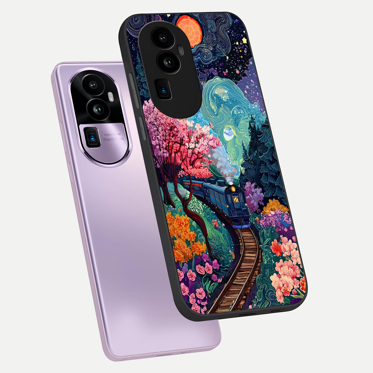  Celestial Train Journey phone case For Oppo Reno 10 Pro Plus showing premium glass back cover with detailed artwork