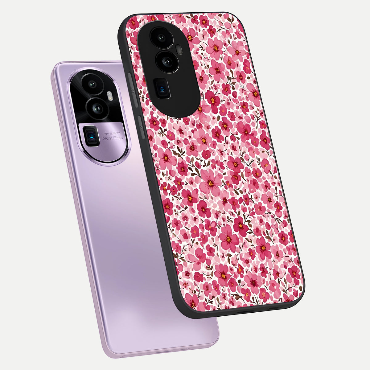 Cherry Blossom Charm phone case For Oppo Reno 10 Pro Plus showing premium glass back cover with detailed artwork
