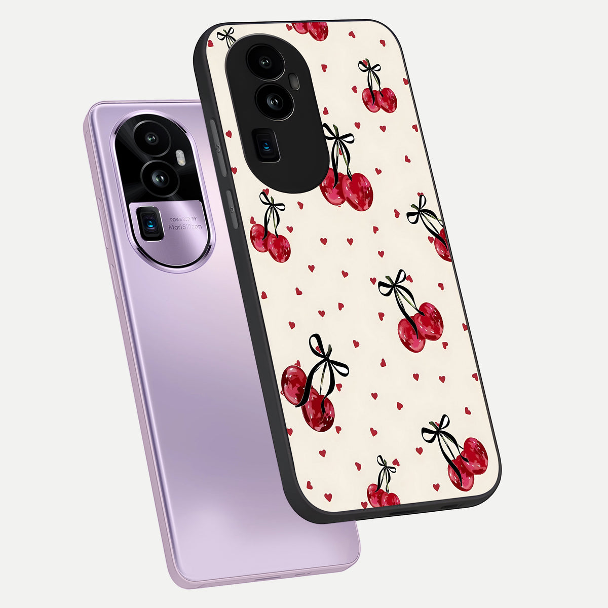  Cherry Heart Bow phone case For Oppo Reno 10 Pro Plus showing premium glass back cover with detailed artwork