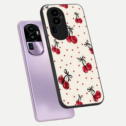 Cherry Heart Bow phone case For Oppo Reno 10 Pro Plus showing premium glass back cover with detailed artwork