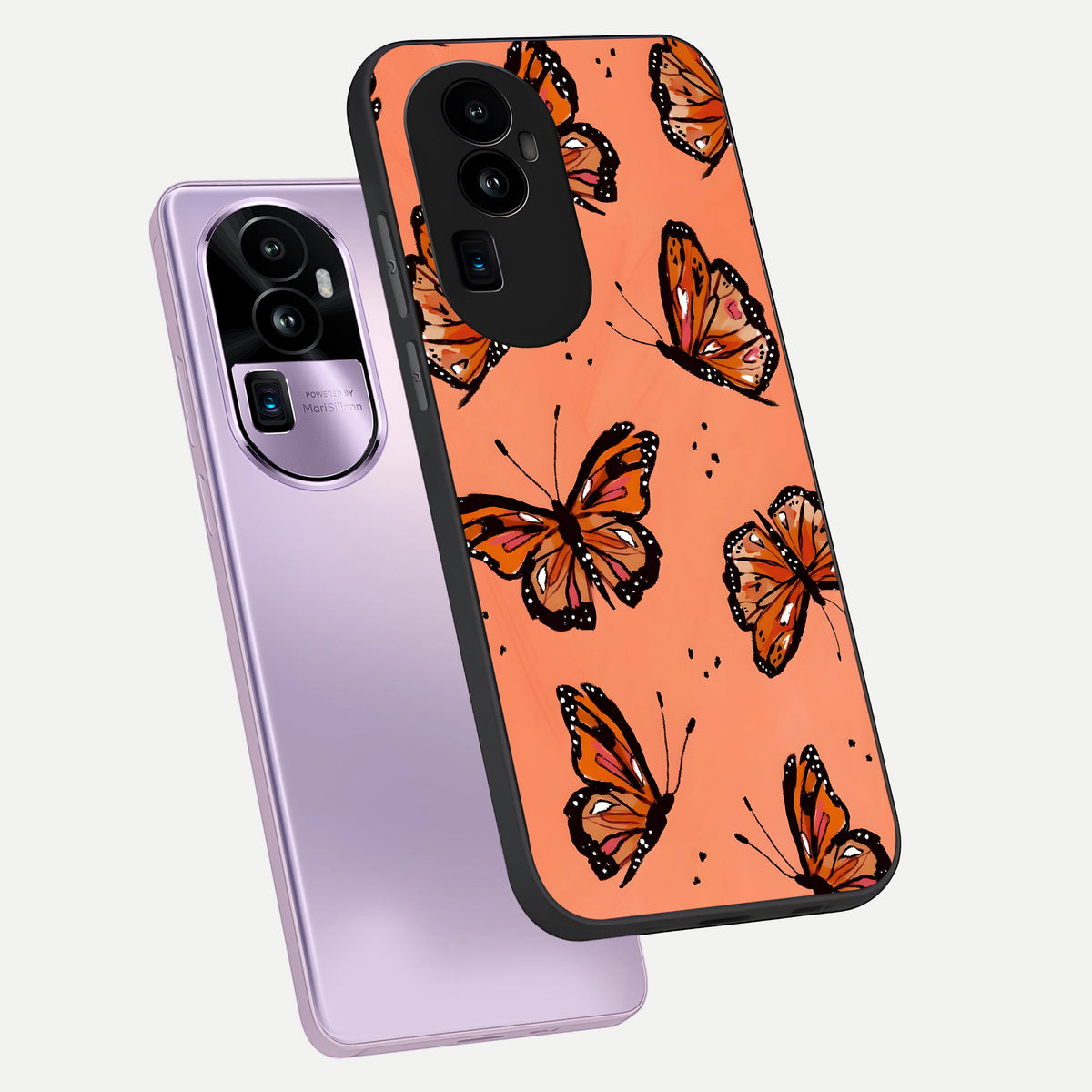  Coral Wing Butterfly phone case For Oppo Reno 10 Pro Plus showing premium glass back cover with detailed artwork