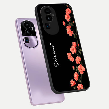  Crimson Bloom Grace Custom Name phone case For Oppo Reno 10 Pro Plus showing premium glass back cover with detailed artwork
