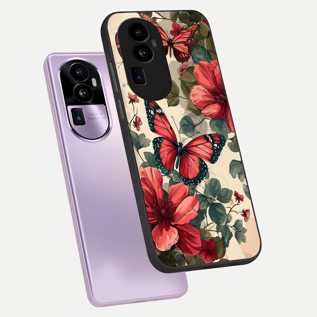  Crimson Butterfly Garden phone case For Oppo Reno 10 Pro Plus showing premium glass back cover with detailed artwork