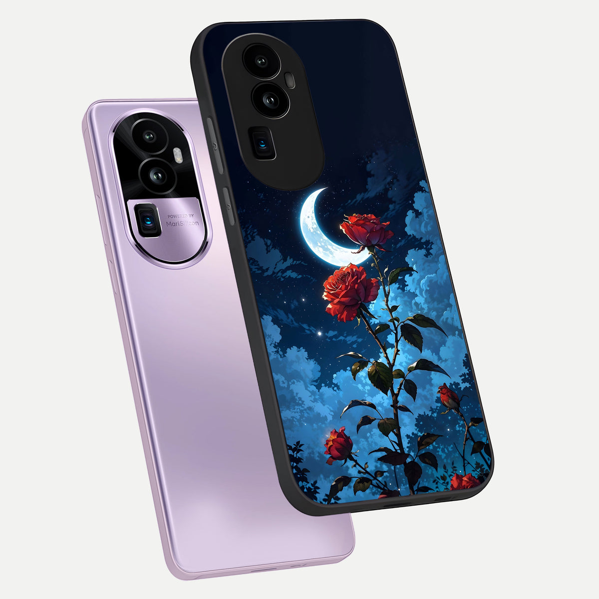  Crimson Rose Moon phone case For Oppo Reno 10 Pro Plus showing premium glass back cover with detailed artwork