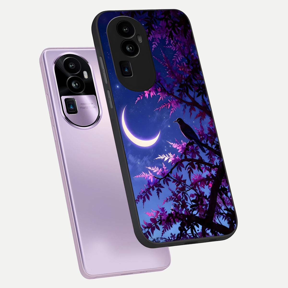  Crow And Moon Scenery phone case For Oppo Reno 10 Pro Plus showing premium glass back cover with detailed artwork