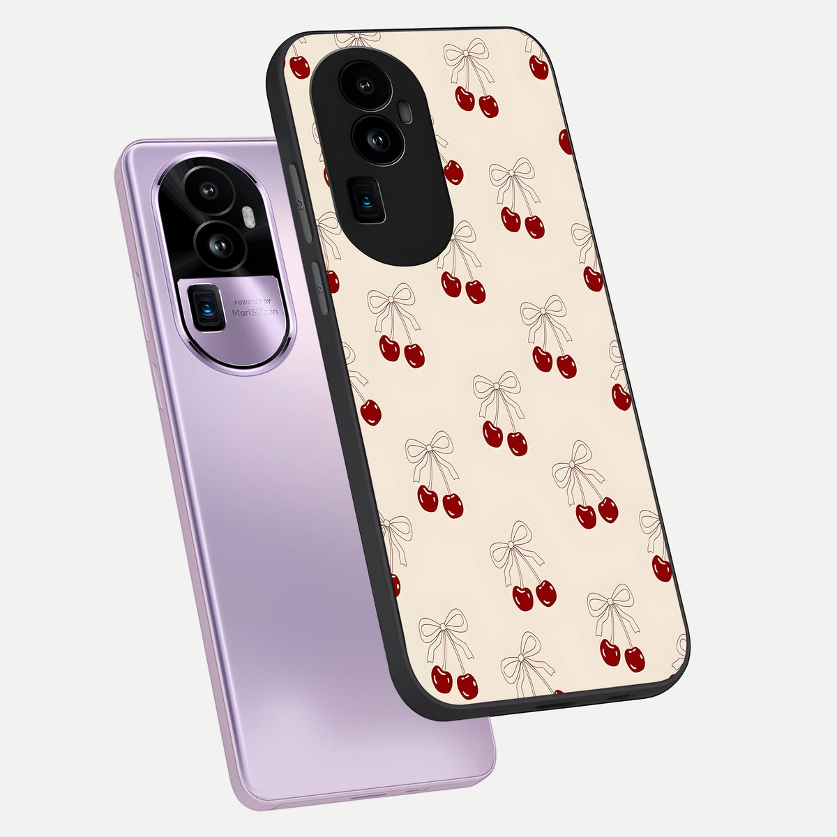  Cute Cherry Pattern phone case For Oppo Reno 10 Pro Plus showing premium glass back cover with detailed artwork