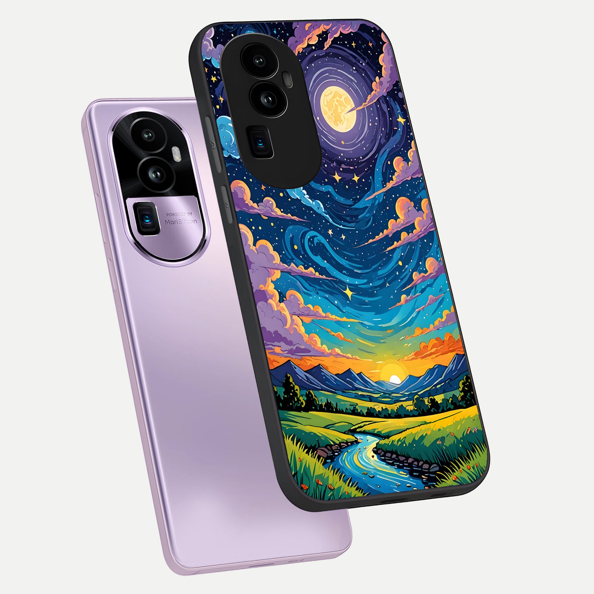  Dreamy Night Landscape phone case For Oppo Reno 10 Pro Plus showing premium glass back cover with detailed artwork