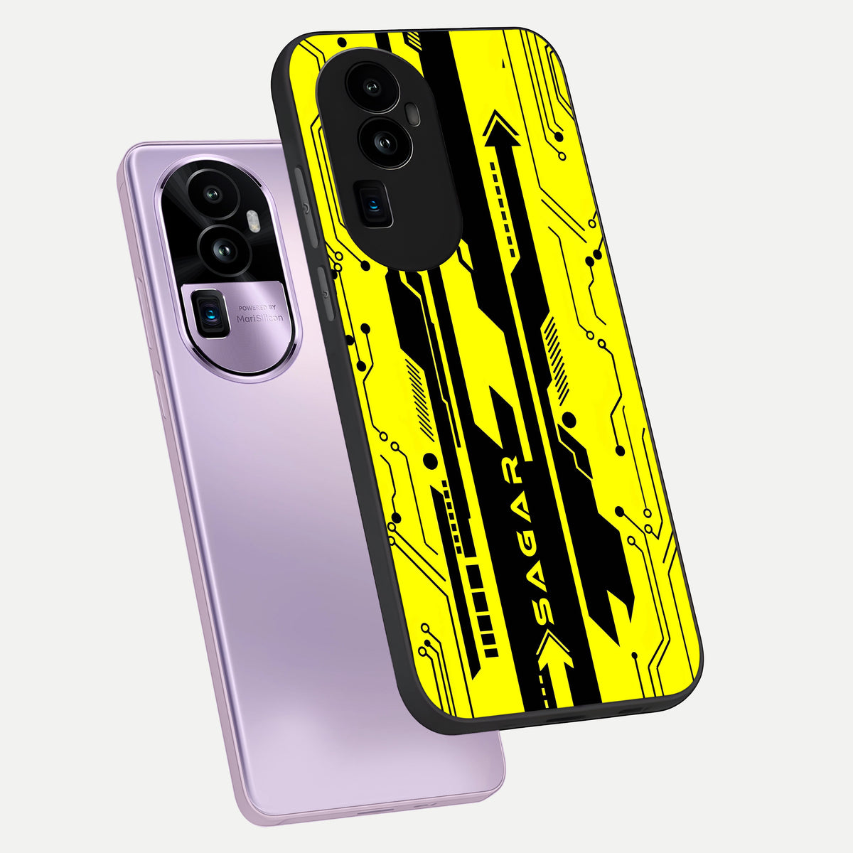  Electric Pulse CYBERPUNK Custom Name phone case For Oppo Reno 10 Pro Plus showing premium glass back cover with detailed artwork
