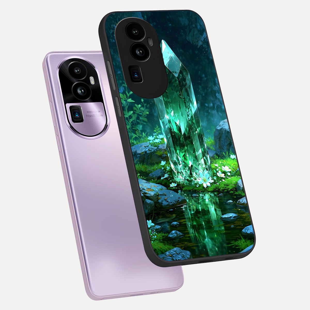  Emerald Light Crystal phone case For Oppo Reno 10 Pro Plus showing premium glass back cover with detailed artwork