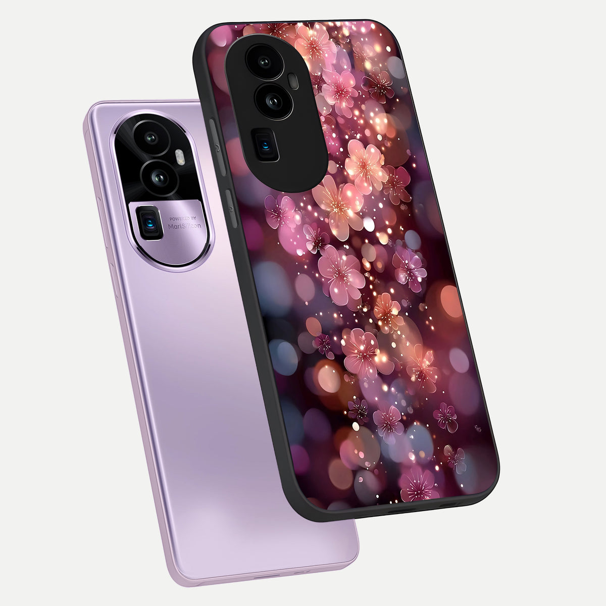  Glowing Petal Bliss phone case For Oppo Reno 10 Pro Plus showing premium glass back cover with detailed artwork