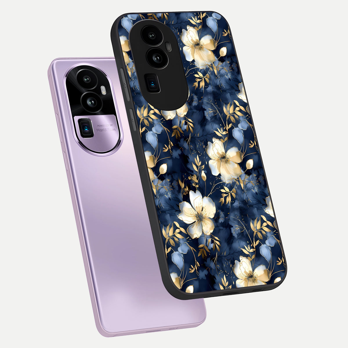  Golden Midnight Bloom phone case For Oppo Reno 10 Pro Plus showing premium glass back cover with detailed artwork