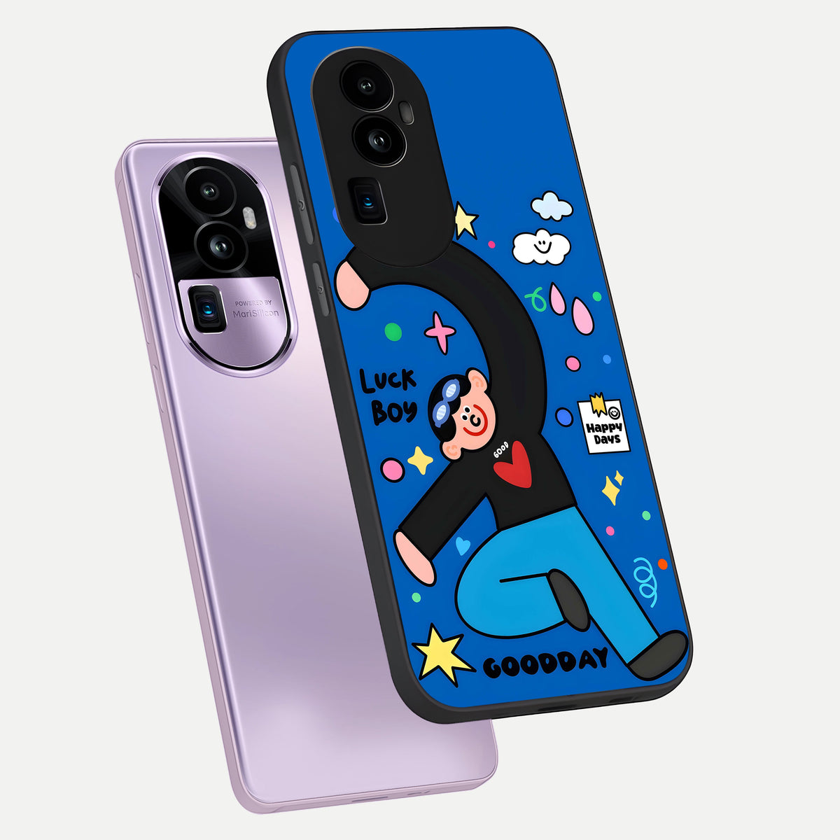  Happy Luck Vibe phone case For Oppo Reno 10 Pro Plus showing premium glass back cover with detailed artwork